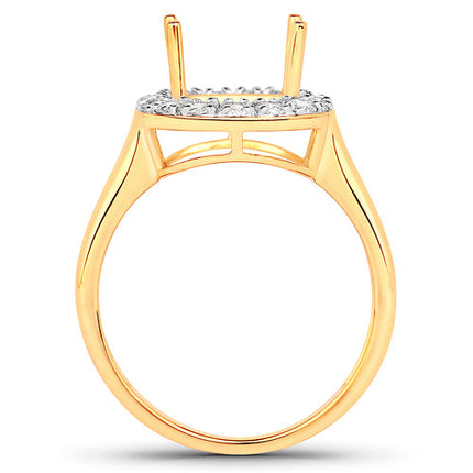 0.51 Carat Genuine White Diamond 14K Yellow Gold Semi Mount Ring - holds 10x8mm Cushion Gemstone