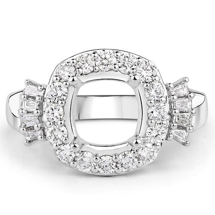 0.73 Carat Genuine White Diamond 14K White Gold Semi Mount Ring - holds 8x8mm Cushion Gemstone