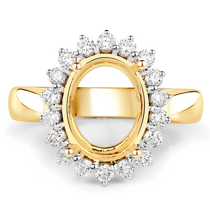 0.54 Carat Genuine White Diamond 14K Yellow Gold Semi Mount Ring - holds 11x9mm Oval Gemstone