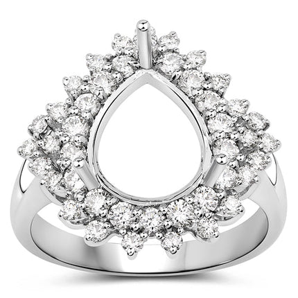 0.89 Carat Genuine White Diamond 14K White Gold Semi Mount Ring - holds 11x9mm Pear Gemstone