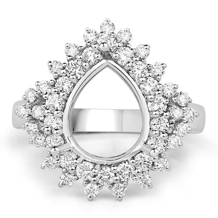 0.89 Carat Genuine White Diamond 14K White Gold Semi Mount Ring - holds 11x9mm Pear Gemstone