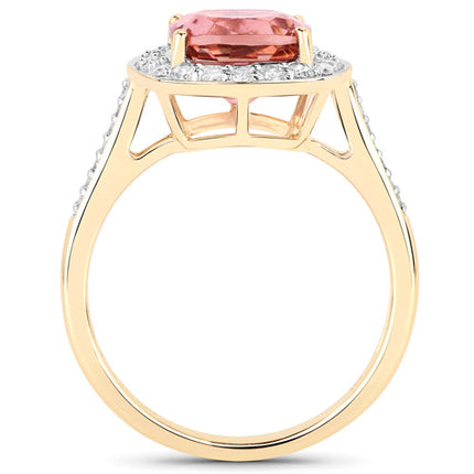 2.71 Carat Genuine Royal Pink Tourmaline and White Diamond 14K Yellow Gold Ring