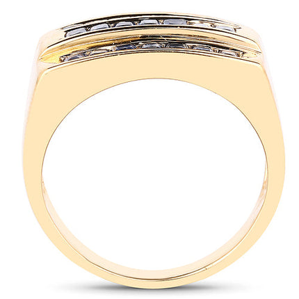 14K Yellow Gold Plated 1.05 Carat Genuine Blue Sapphire .925 Sterling Silver Ring