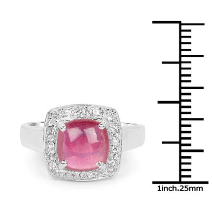 3.31 Carat Glass Filled Ruby and White Topaz .925 Sterling Silver Ring