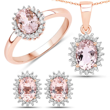 1.61 Carat Genuine Morganite and White Diamond 14K Rose Gold Earrings