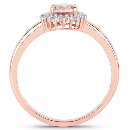0.81 Carat Genuine Morganite and White Diamond 14K Rose Gold Ring