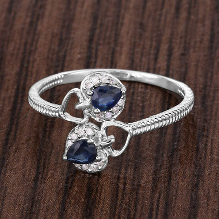 0.34 Carat Genuine Blue Sapphire and White Diamond 14K White Gold Ring