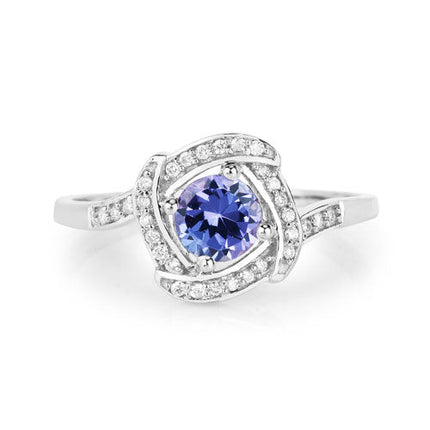 0.55 Carat Genuine Tanzanite and White Diamond 14K White Gold Ring
