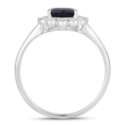 1.46 Carat Genuine Blue Sapphire and White Diamond 10K White Gold Ring
