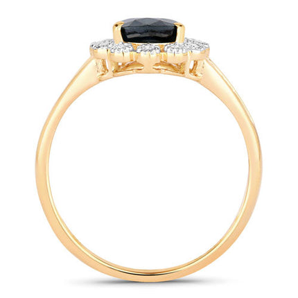 1.46 Carat Genuine Blue Sapphire and White Diamond 10K Yellow Gold Ring