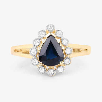 1.46 Carat Genuine Blue Sapphire and White Diamond 10K Yellow Gold Ring