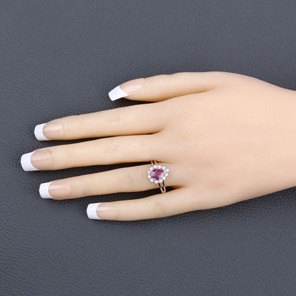 1.31 Carat Genuine Ruby and White Diamond 10K White Gold Ring
