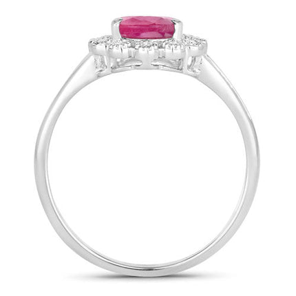 1.31 Carat Genuine Ruby and White Diamond 10K White Gold Ring