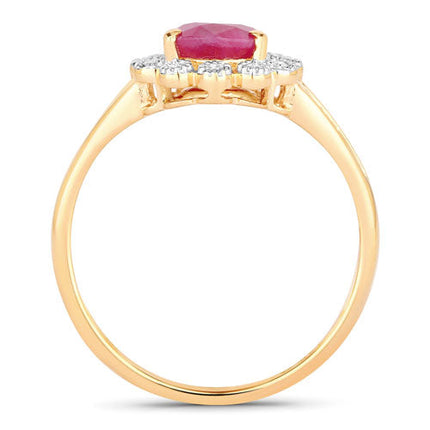 1.31 Carat Genuine Ruby and White Diamond 10K Yellow Gold Ring