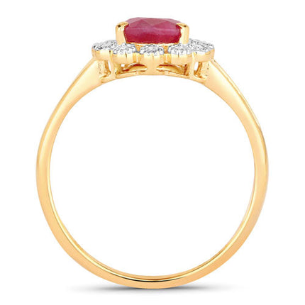 1.31 Carat Genuine Ruby and White Diamond 14K Yellow Gold Ring