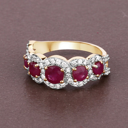 1.99 Carat Genuine Ruby and White Diamond 14K Yellow Gold Ring