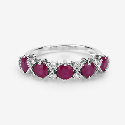 1.61 Carat Genuine Ruby and White Diamond 14K White Gold Ring