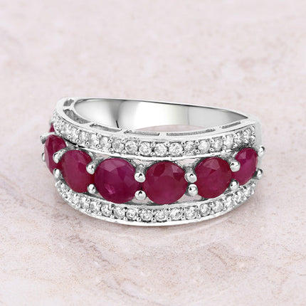 3.24 Carat Genuine Ruby and White Diamond 14K White Gold Ring