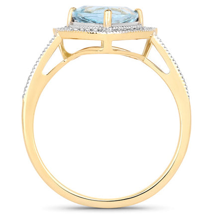 1.58 Carat Genuine Aquamarine and White Diamond 14K Yellow Gold Ring
