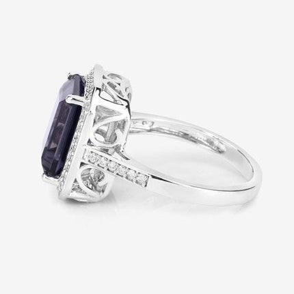 3.70 Carat Genuine Iolite and White Diamond 14K White Gold Ring