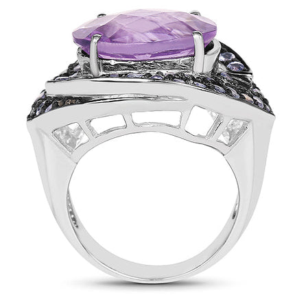 5.95 Carat Genuine Amethyst and Tanzanite .925 Sterling Silver Ring