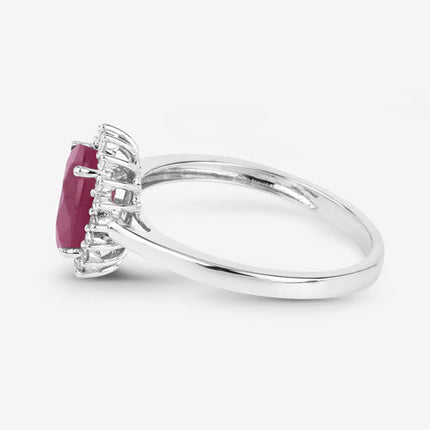1.58 Carat Genuine Ruby and White Diamond 10K White Gold Ring