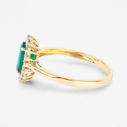 1.34 Carat Genuine Zambian Emerald and White Diamond 14K Yellow Gold Ring