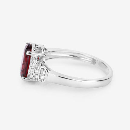 2.87 Carat Genuine Rhodolite and White Diamond 14K White Gold Ring