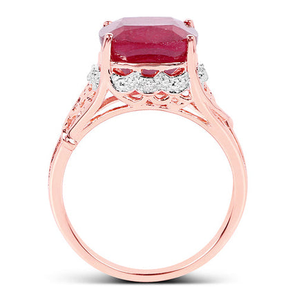 14K Rose Gold Plated 5.54 Carat Genuine Glass Filled Ruby & White Topaz .925 Sterling Silver Ring