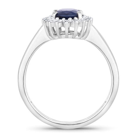 1.73 Carat Genuine Blue Sapphire and White Diamond 14K White Gold Ring