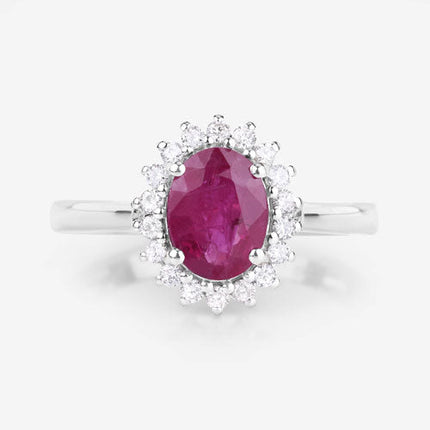 1.64 Carat Genuine Ruby and White Diamond 14K White Gold Ring