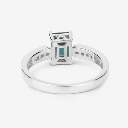 1.19 Carat Genuine Green Tourmaline and White Diamond 14K White Gold Ring