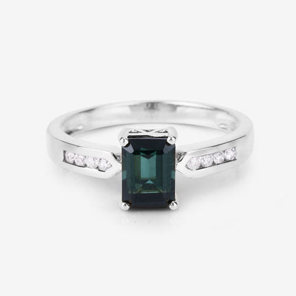 1.19 Carat Genuine Green Tourmaline and White Diamond 14K White Gold Ring
