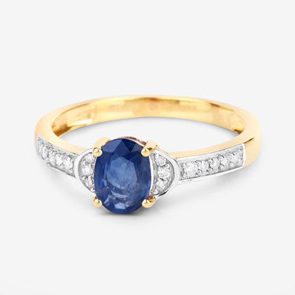 1.05 Carat Genuine Blue Sapphire and White Diamond 10K Yellow Gold Ring