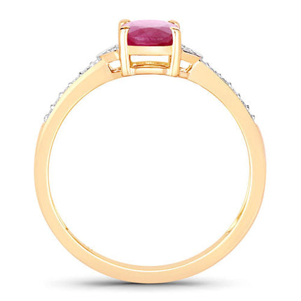 0.95 Carat Genuine Ruby and White Diamond 10K Yellow Gold Ring