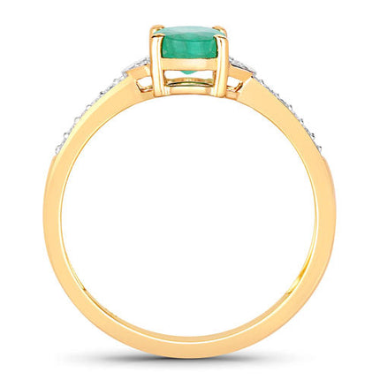 0.82 Carat Genuine Zambian Emerald and White Diamond 14K Yellow Gold Ring
