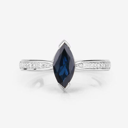 1.44 Carat Genuine Blue Sapphire and White Diamond 14K White Gold Ring