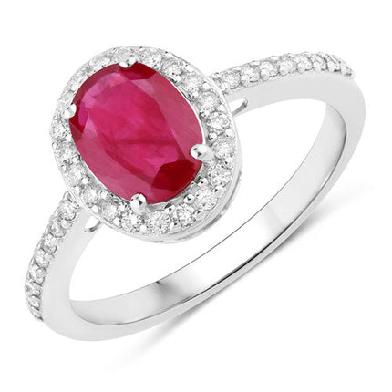 1.73 Carat Genuine Ruby and White Diamond 14K White Gold Ring