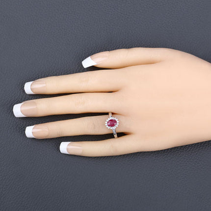 1.01 Carat Genuine Ruby and White Diamond 10K White Gold Ring