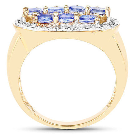 14K Yellow Gold Plated 1.70 Carat Genuine Tanzanite .925 Sterling Silver Ring
