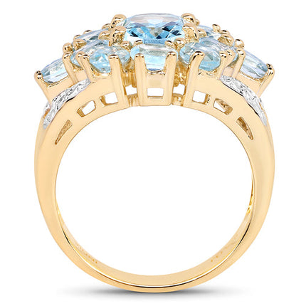 14K Yellow Gold Plated 4.28 Carat Genuine Blue Topaz .925 Sterling Silver Ring