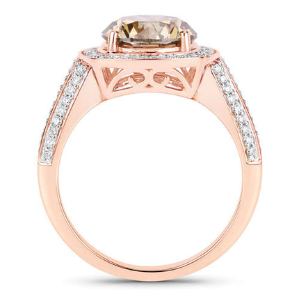IGI Certified 3.01 Carat Genuine Brown Diamond Center and 0.52cttw White Diamond 18K Rose Gold Ring (3.53cttw)