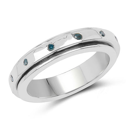 0.14 Carat Genuine Blue Diamond .925 Sterling Silver Ring