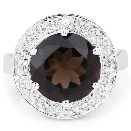 4.52 Carat Genuine Smoky Quartz and White Topaz .925 Sterling Silver Ring
