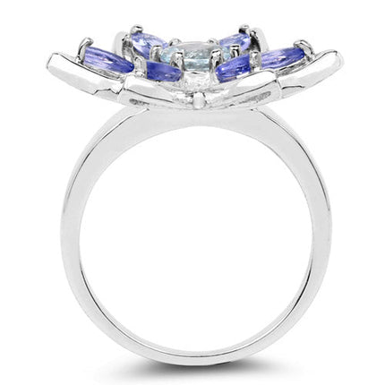 1.34 Carat Genuine Aquamarine and Tanzanite .925 Sterling Silver Ring