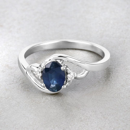 0.98 Carat Genuine Blue Sapphire and White Diamond 10K White Gold Ring