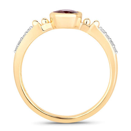 1.00 Carat Genuine Ruby and White Diamond 14K Yellow Gold Ring