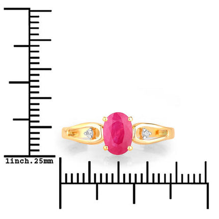 0.95 Carat Genuine Ruby and White Diamond 14K Yellow Gold Ring