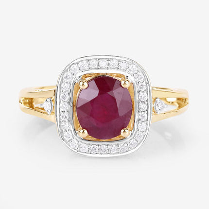 1.67 Carat Genuine Ruby and White Diamond 14K Yellow Gold Ring