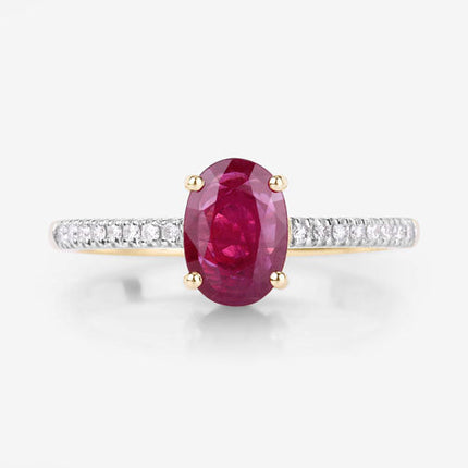 1.43 Carat Genuine Ruby and White Diamond 14K Yellow Gold Ring